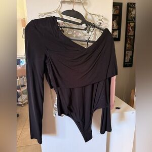 BCBGMaxAzria Elegant Black Draped Bodysuit